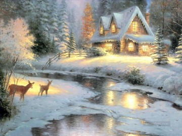 Artworks in 150 Subjects Painting - Deer Creek Cottage TK Christmas